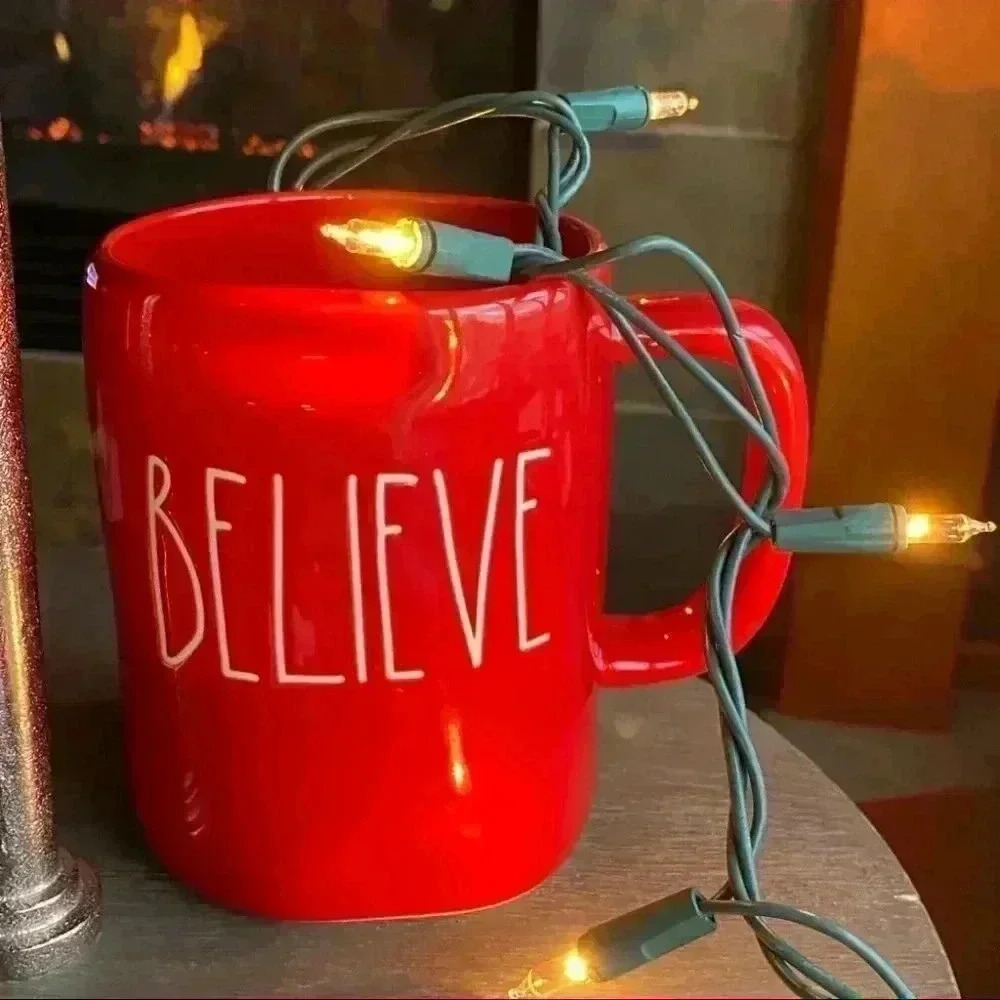 ❤️ NEW Rae Dunn BELIEVE - Beautiful Christmas RED Holiday Ceramic Coffee Mug/Cup